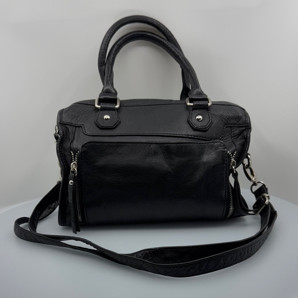 Elegant All Real Leather Black Leather Crossbody Handbag
